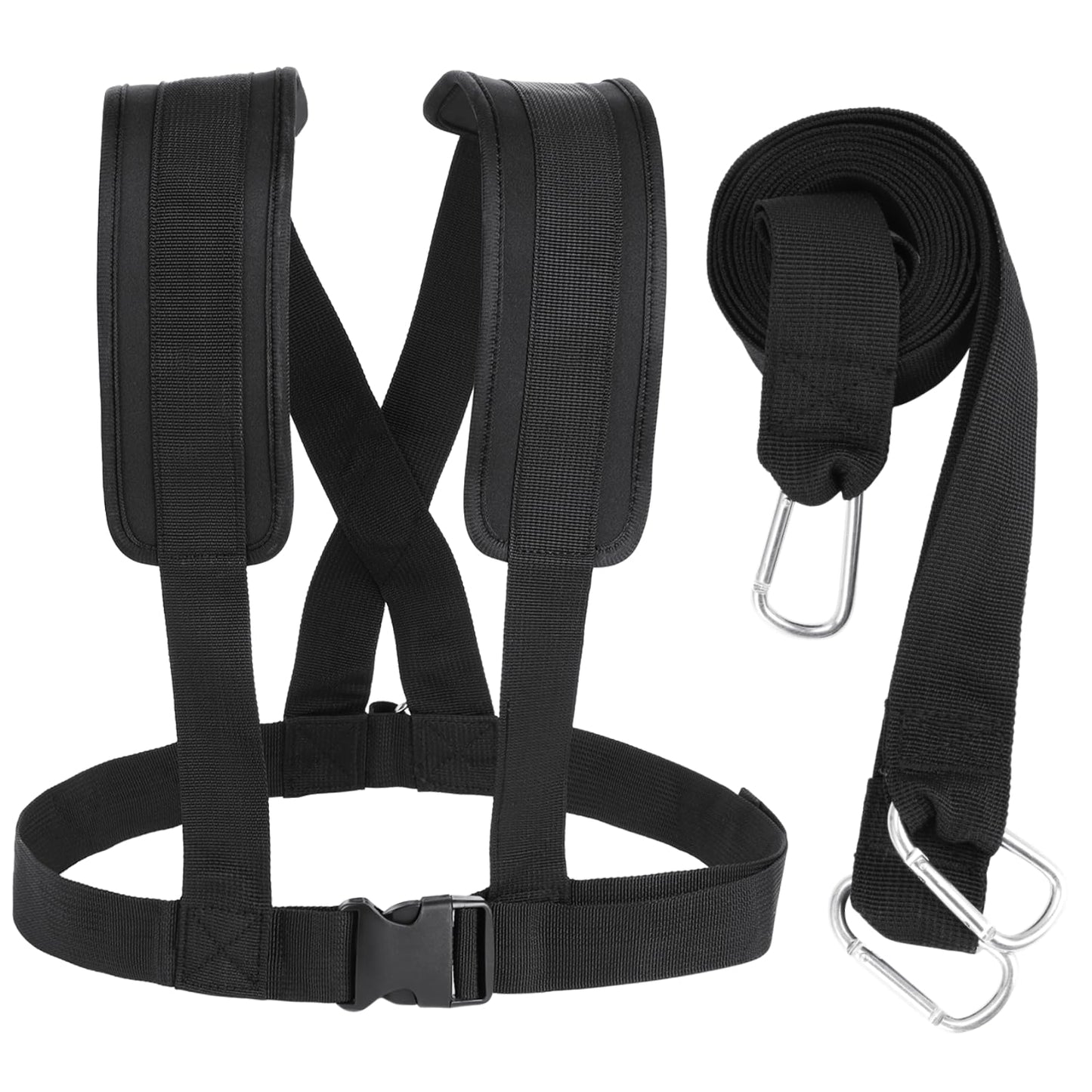 Sled Harness for Exercise, Physical Football Running Resistance Training Rope Kit Tire Pulling Harness Fitness Exercise Workout Assistance Equipment Trainer with Adjustable Padded Shoulder Strap