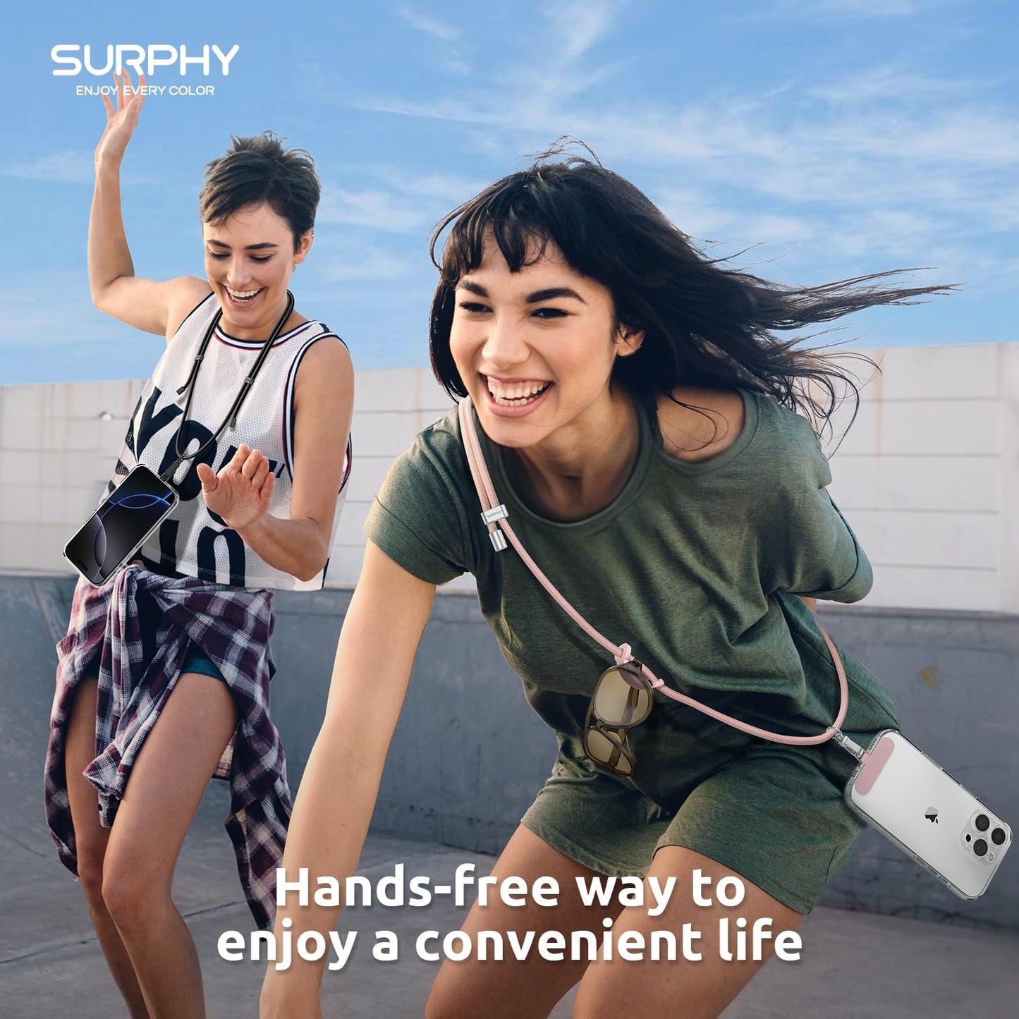 2 Pack SURPHY Phone Lanyard, Adjustable Phone Strap Crossbody with Cell Phone Tether Tab, Premium Metal Buckles