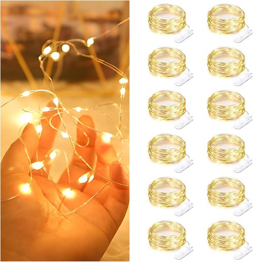 Bexdir 12 Pack Battery Operated Fairy Lights - 7FT Waterproof Silver Wire for Outdoor Decor | Mini Firefly Lights for Parties & Weddings