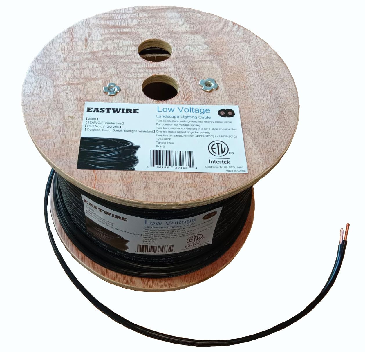 EASTWIRE 12/2 12awg 2conductors Low Voltage Landscape Lighting Wire - Outdoor - 12-2 Copper Wire, Underground Low-Energy Circuit Cable, Lighting Cable Direct Burial (12/2, 250FT-BLACK)