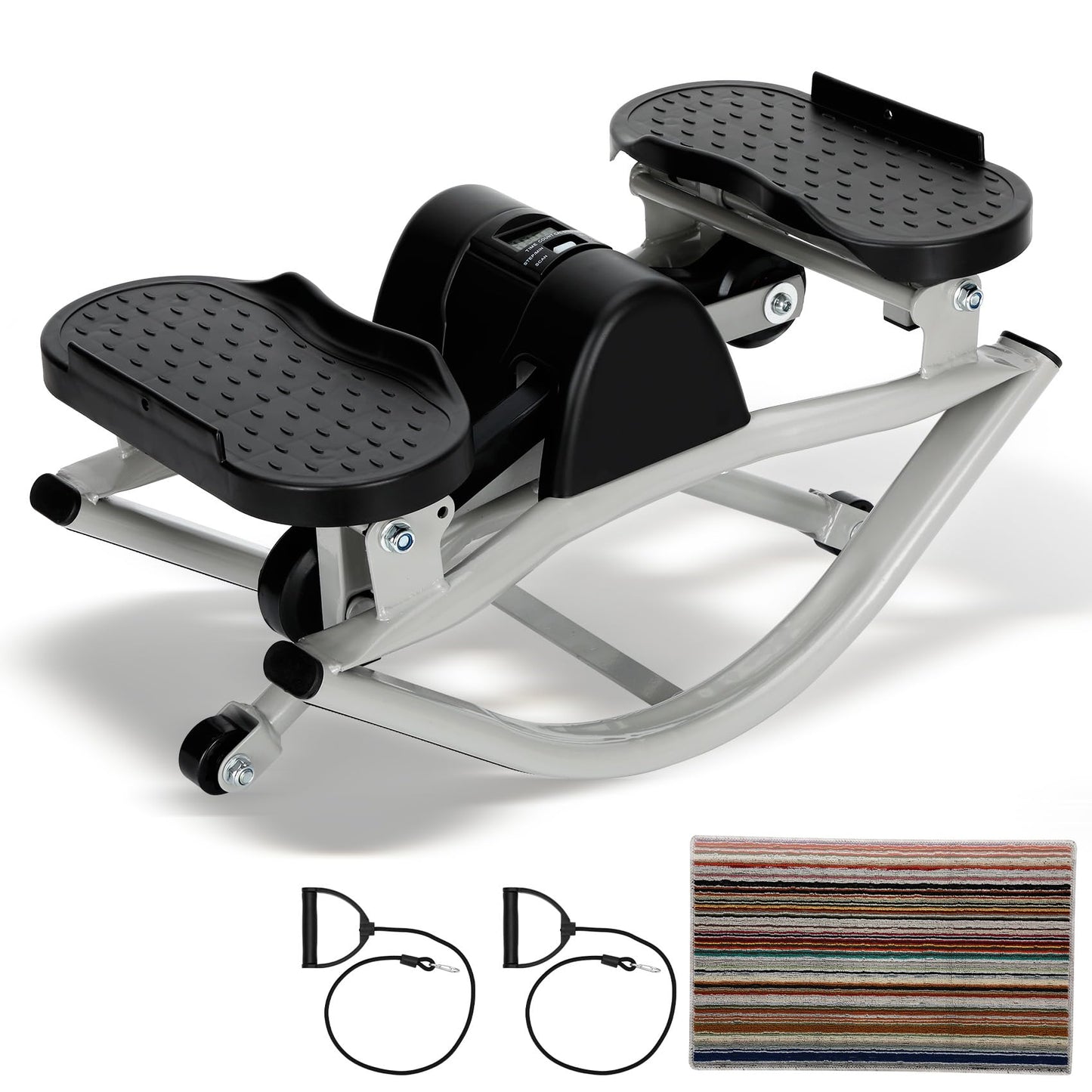Powants Rock Stepper Side to Side, Rocking Fitness Stepper Home Workout Machine with Resistance Bands for Full Body Workout (Black-Grey)