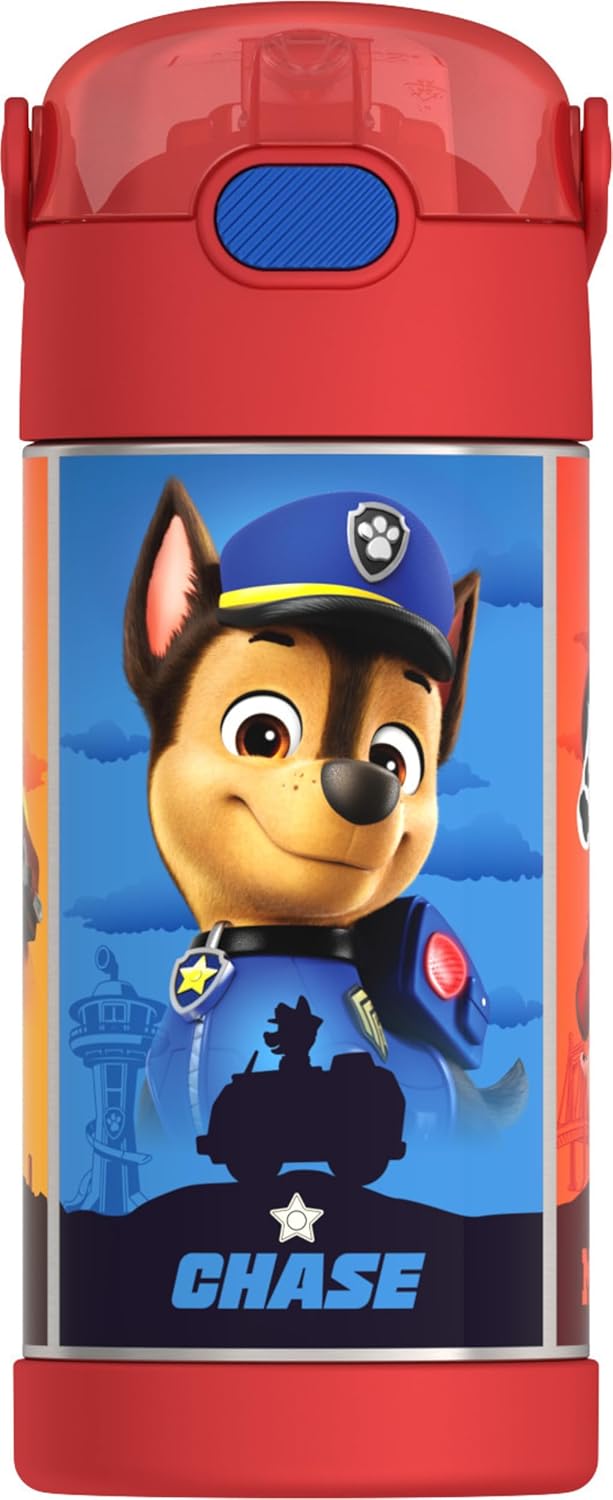 THERMOS FUNTAINER Water Bottle - 12 Ounce Kids Stainless Steel Vacuum Insulated with Straw | Paw Patrol Design