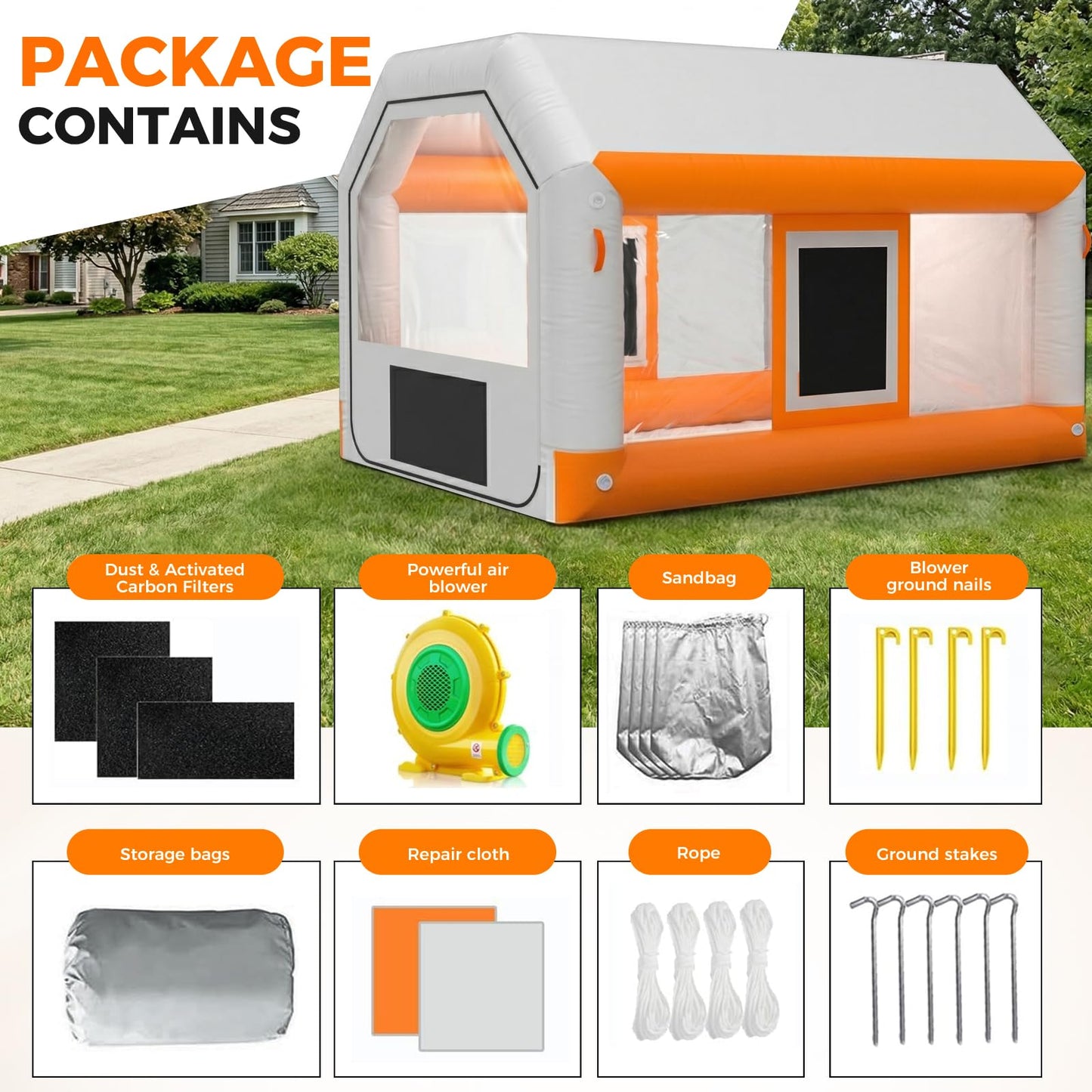 10x8.5x7ft Inflatable Paint Booth, Light Water-Resistant 210D Oxford Portable Spray Booth with 550W Blower, Professional Mobile Workshop for Car Parts, Furniture & Crafts, Dual Filtration
