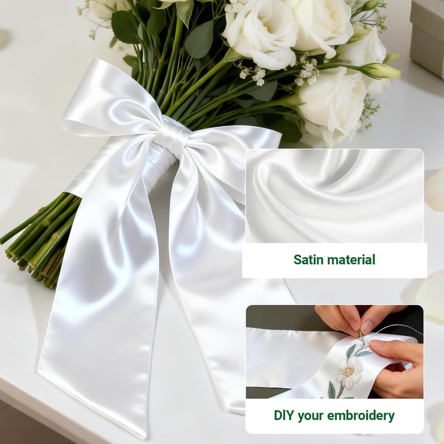 Regine Switzerland 4Pcs White Satin Wreath Sash - Perfect for Easter, Weddings & Holidays