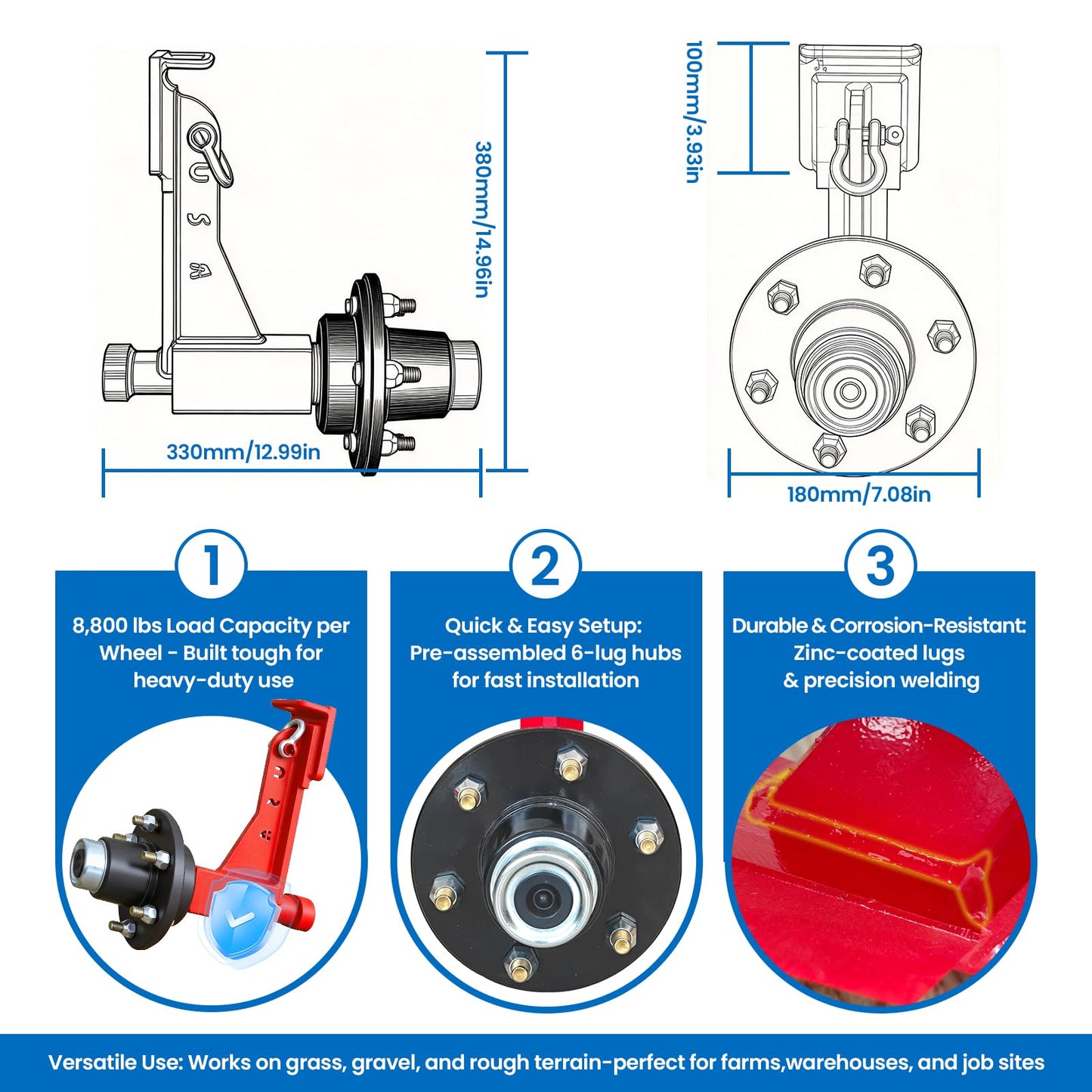 2 Sets of Container Wheel 6-Ear Wheel Kits, Heavy-Duty Container axles and Heavy-Duty Ratchet Bundles for Moving 20-Foot - 40-Foot containers, Container Accessories