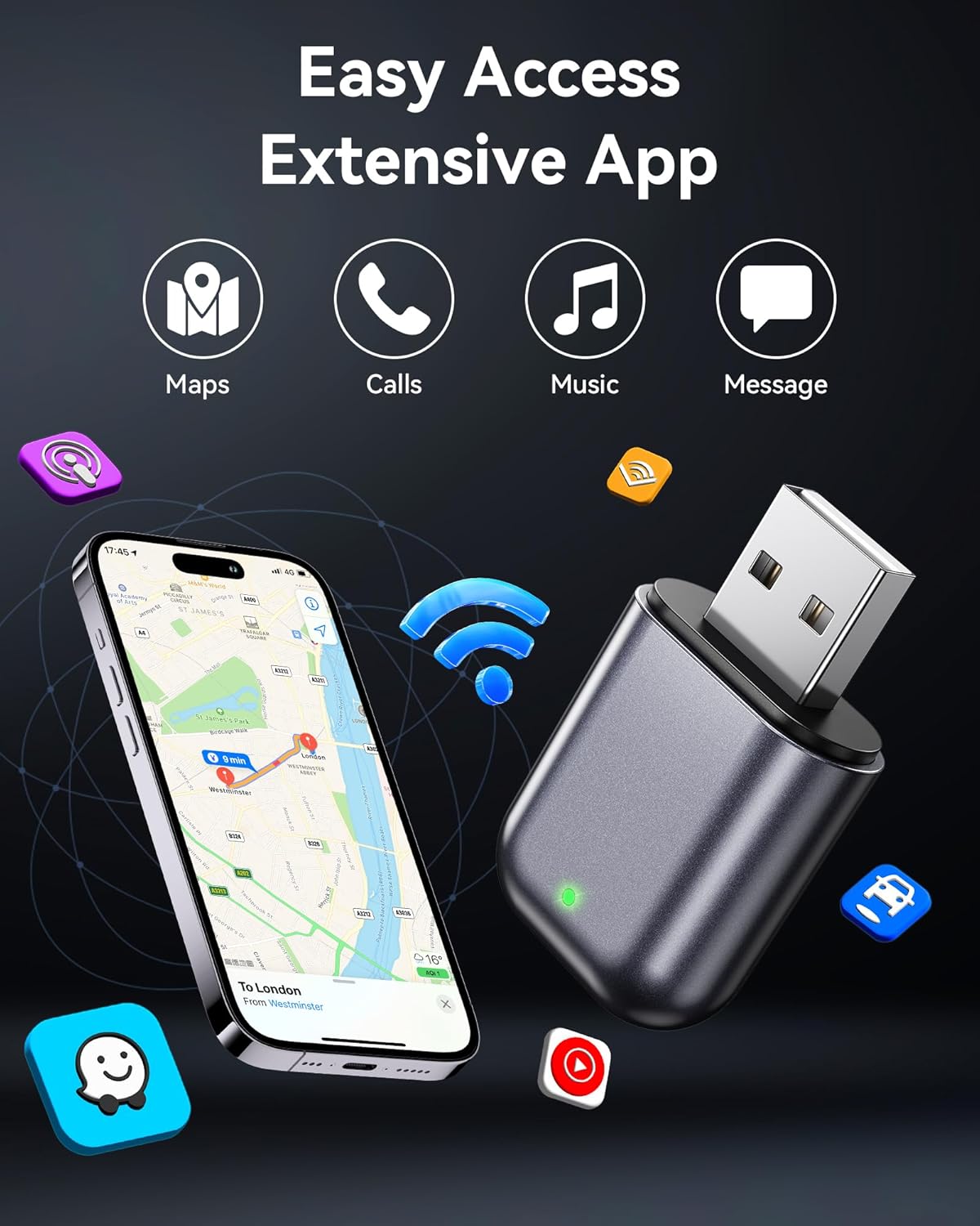 Burnt Sugar 2026 10+ 2016+ Wireless Carplay Adapter for iPhone Upgraded, Ultra-Mini USB Design for Apple Car Play