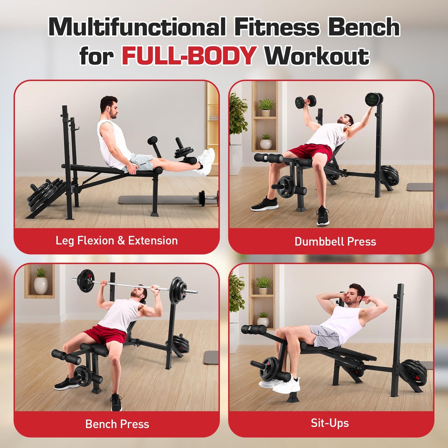 ANCHEER Olympic Weight Bench with Squat Rack - 900LBS Adjustable Bench Press with Leg Extension and Leg Curl, Incline Decline Flat Workout Bench for Home Gym Strength Training