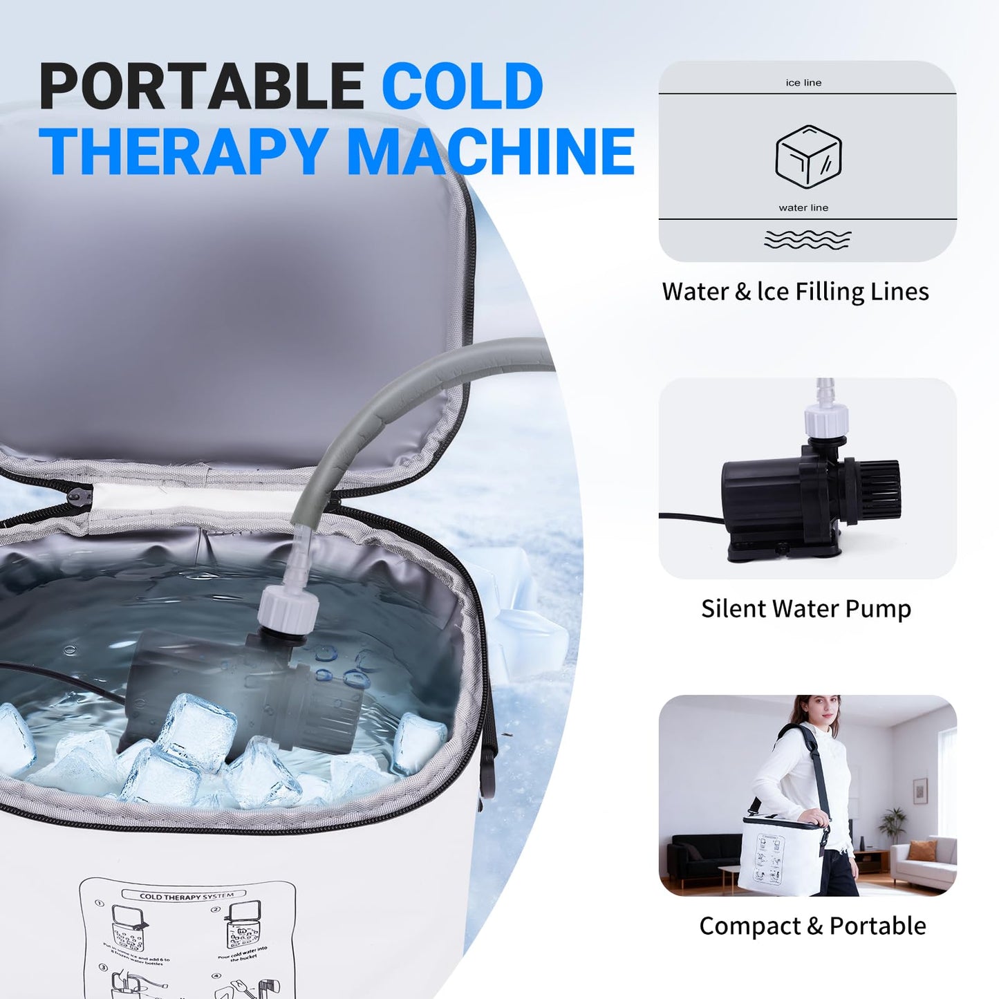 Ice Machine for Knee After Surgery - Programmable Timer Cold Therapy Machine, Portable, Quiet Pump, 12H Cooling, Knee Replacement Recovery System, Cryotherapy Pain Relief & Swelling, ACL Recovery