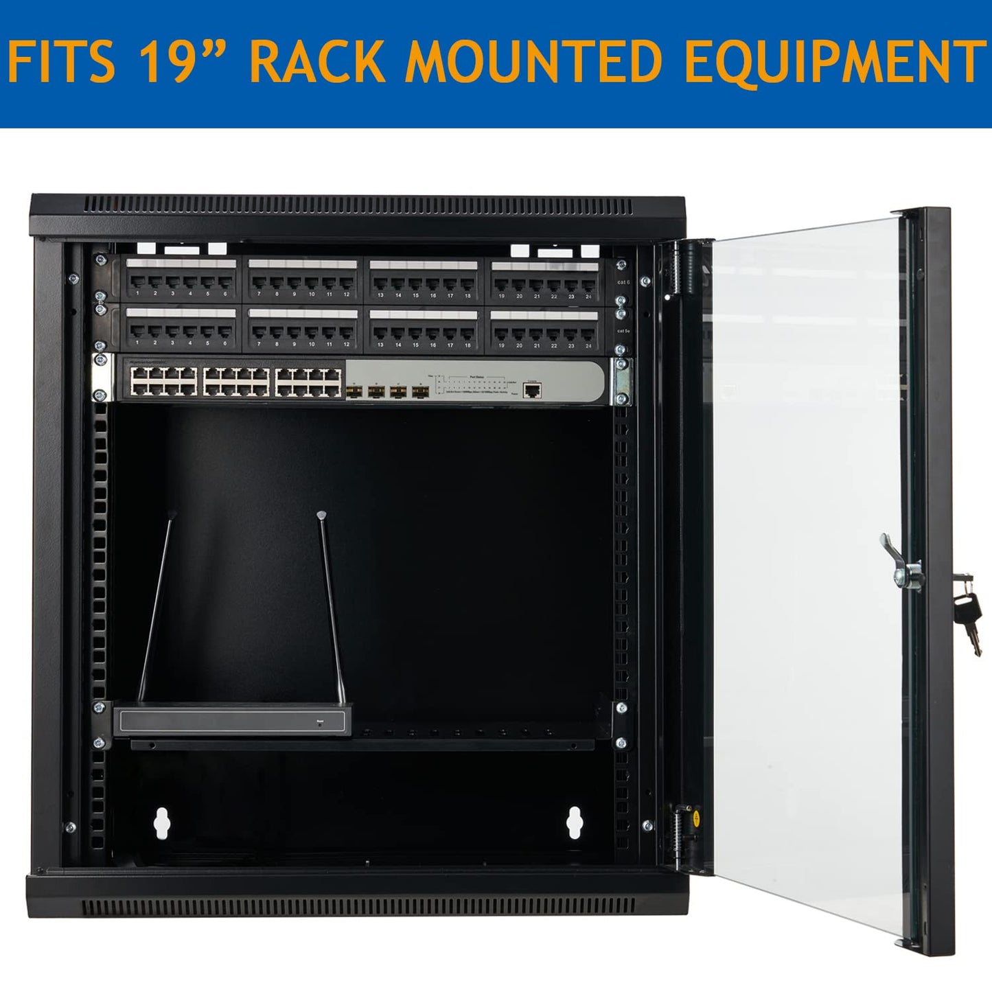 Tedgetal 9U Wall Mount Server Cabinet Network Rack Enclosure Locking Glass Door