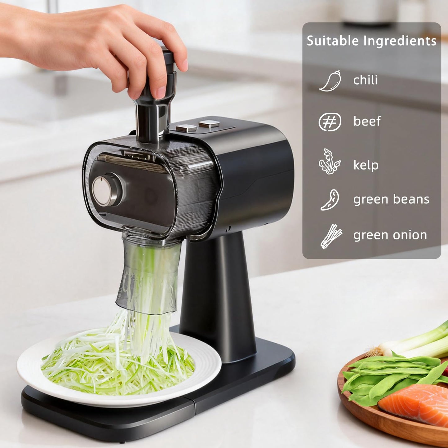 Electric Green Onion Grater, Commercial Spring Onion Cutter, Home Kitchen Shallot Julienne, Stainless Steel Blade Scallion Shredder, Suitable for Chili, Meat, Fish, Green Bean, 2mm