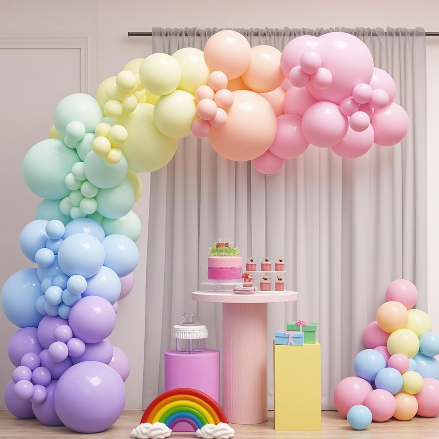 PartyWoo Pastel Balloon Arch Kit - 152pcs in Light Baby Pink, Blue, Green, Purple & Yellow for Celebrations