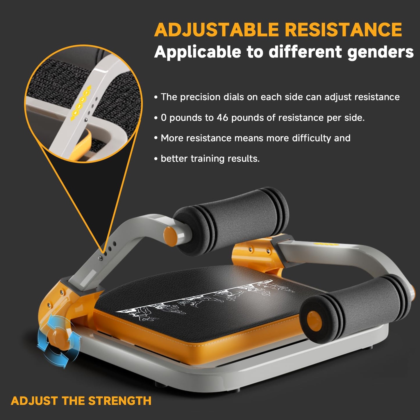 Ab Trainer/Crunch Machine, Ab Workout Equipment, 4 Adjustable Resistance, Sit Up Machine for Stomach Workout, 350 LBS Weight Capacity, Automatic Rebound,Fitness Equipment for Home