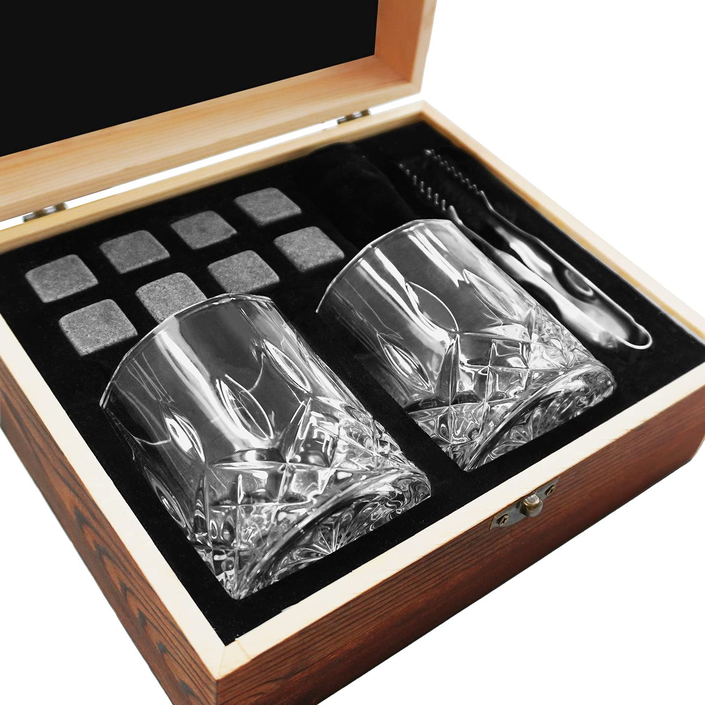 HEYPUB Whiskey Stones Gift Set,Whiskey Glasses Set 8 Granite Chilling Whisky Rocks, 2 Bourbon Glasses,Best Drinking Gifts for Men Dad Husband Birthday Anniversary Present，Plus 2 Free Coasters.