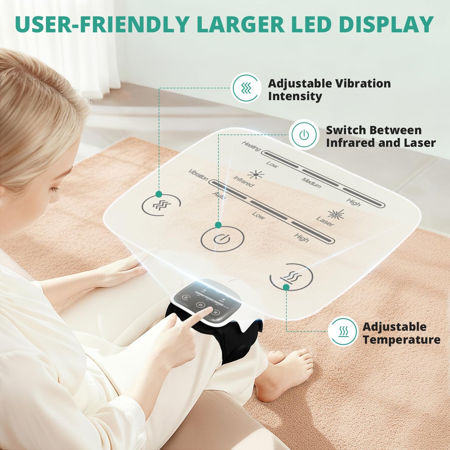 Medcursor Knee Massager, Cordless Heated Knee Massager with 3 Heating Levels, 3 Vibration Modes, LED Screen & Adjustable Straps, Massage with Heat for Relief
