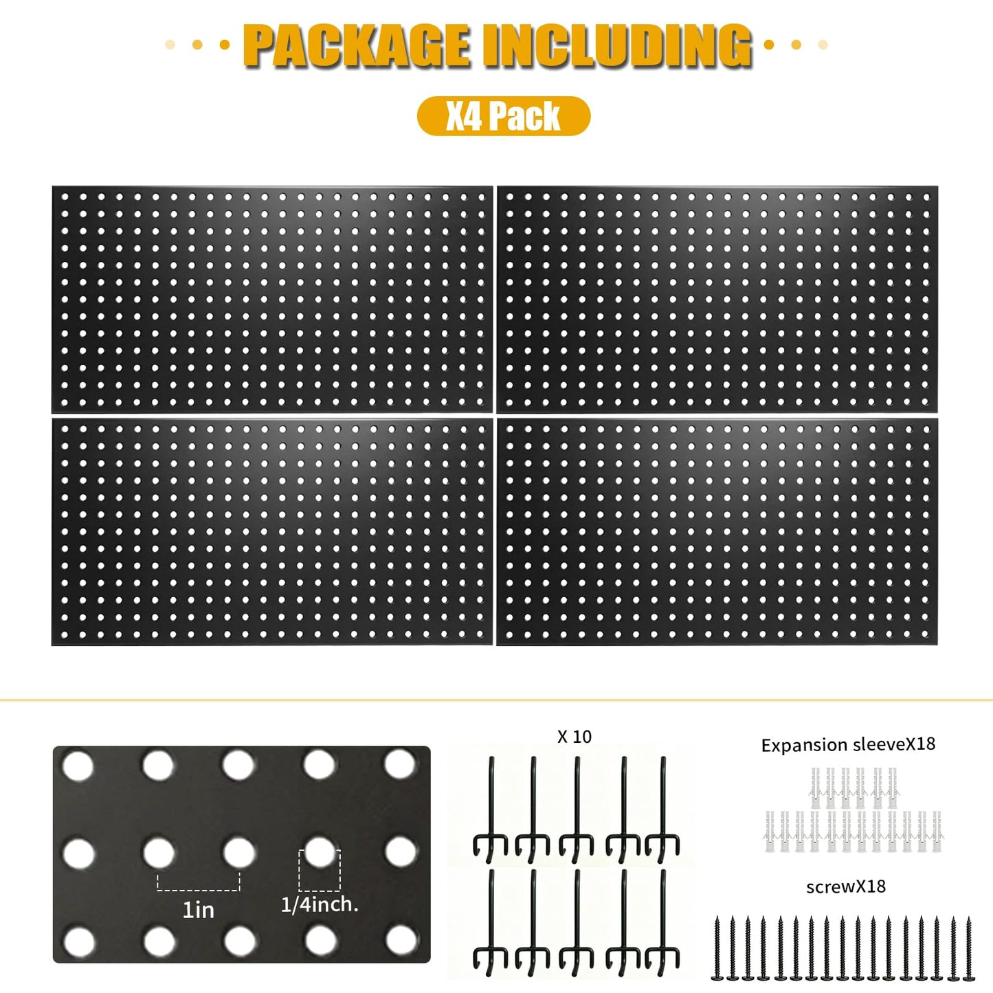 SIRUIYTUO Peg Board, 4 Pack 12x24 inch Metal Pegboard Panels Pegboards wall Organizer, Heavy Duty Peg Board with Hooks for Walls Home, Garage Tool Storage, Office, Craft Room, Kitchen