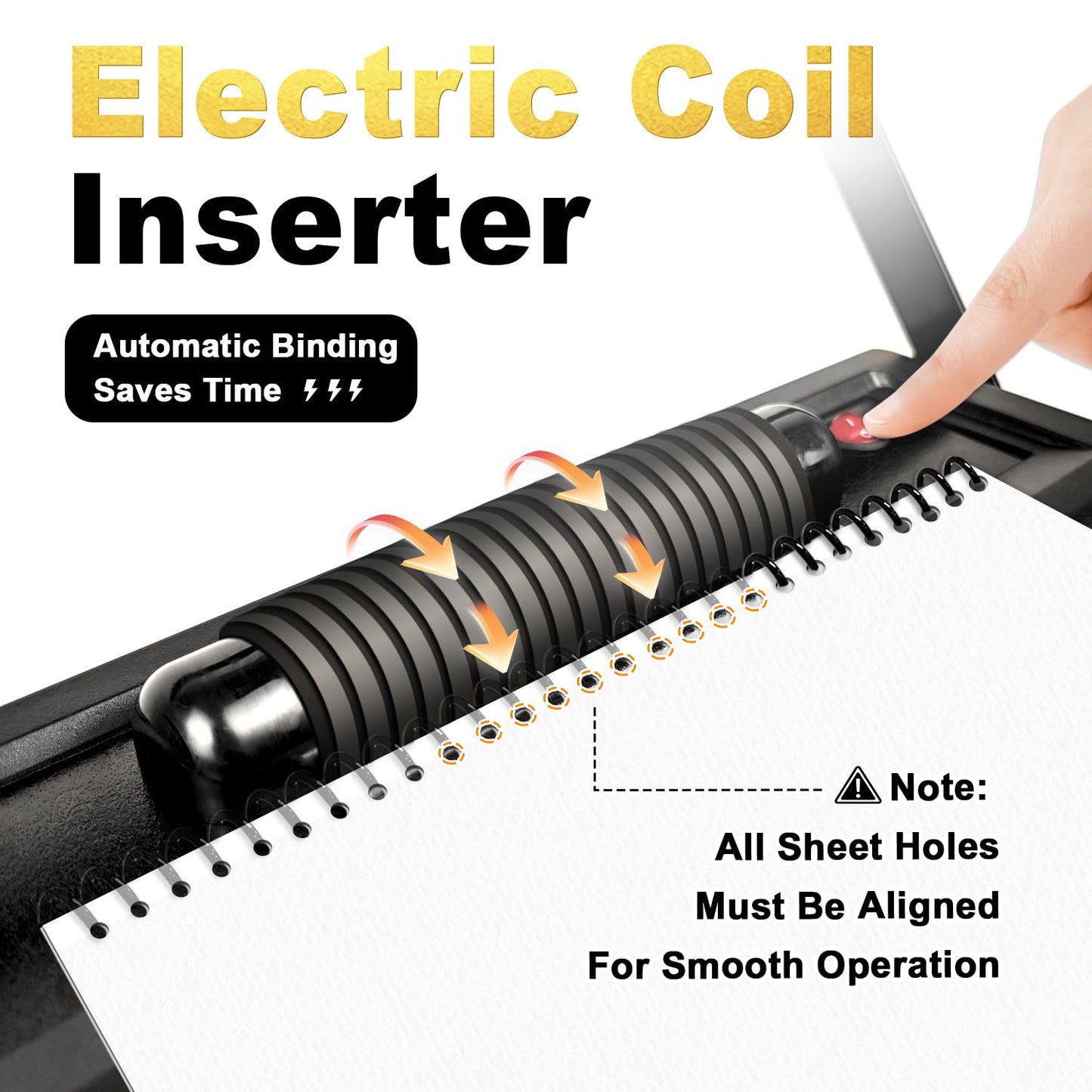 HOUYEE Spiral Coil Binding Machine with 100 Pack 3/8"(10mm) Binding Coils & Plier, Manual Punch & Electric Coil Inserter, 46 Disengaging Pins, Adjustable Side Margin,Fit Letter Size/A4/A5