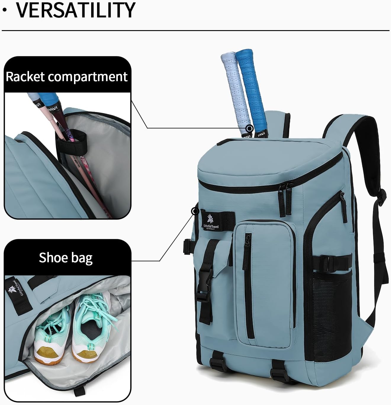 Backpack 4-Way Kalesi Gym Duffle Tennis Bag Waterproof with Shoes Compartment for travel Sport Hiking laptop (Grayish