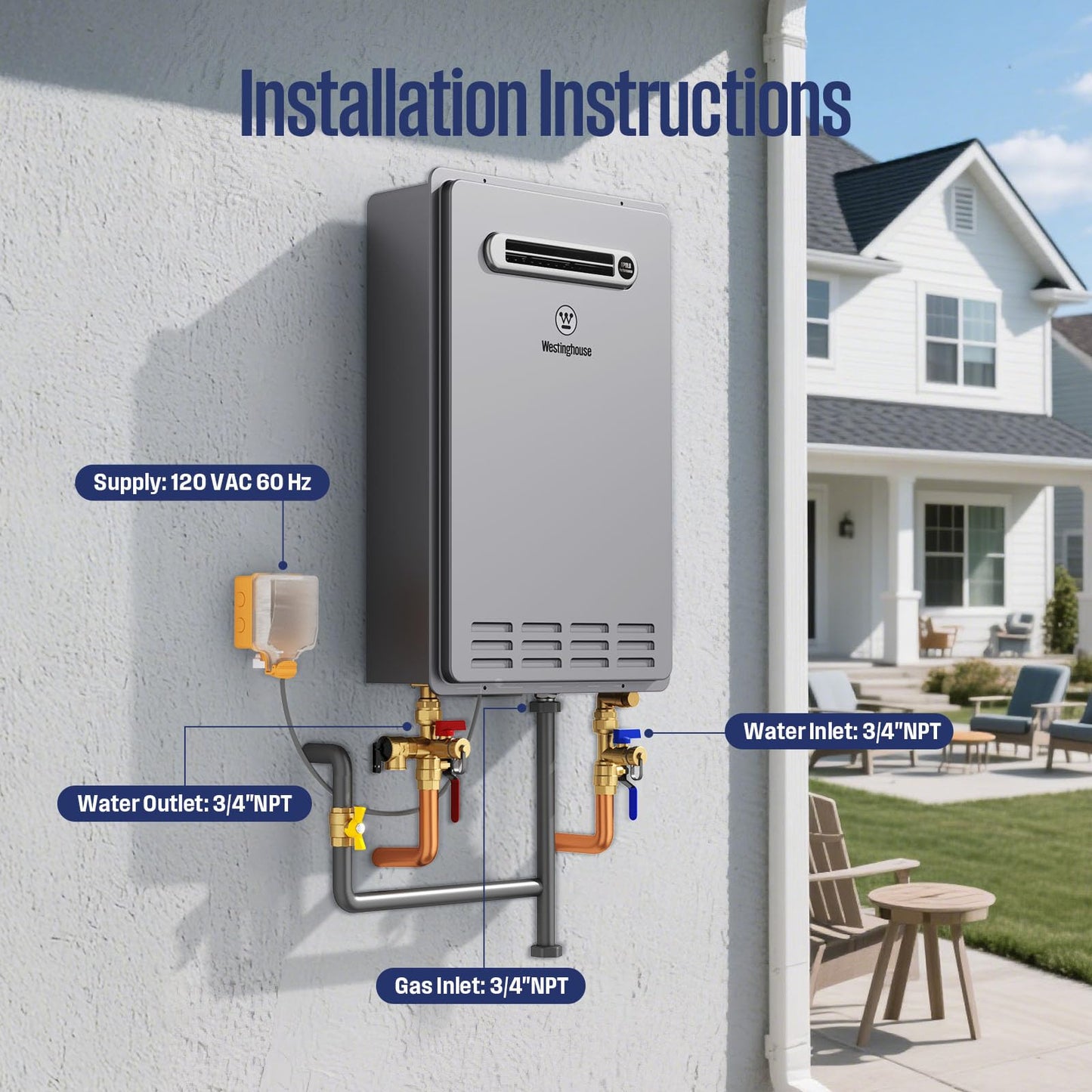 Westinghouse Smart Outdoor Propane Tankless Water Heater, 8.1 GPM 180,000 BTU Whole Home Instant Hot Water Heater, ±1°F Temp Stability, Non-Condensing High Efficiency for 3-5 Fixtures