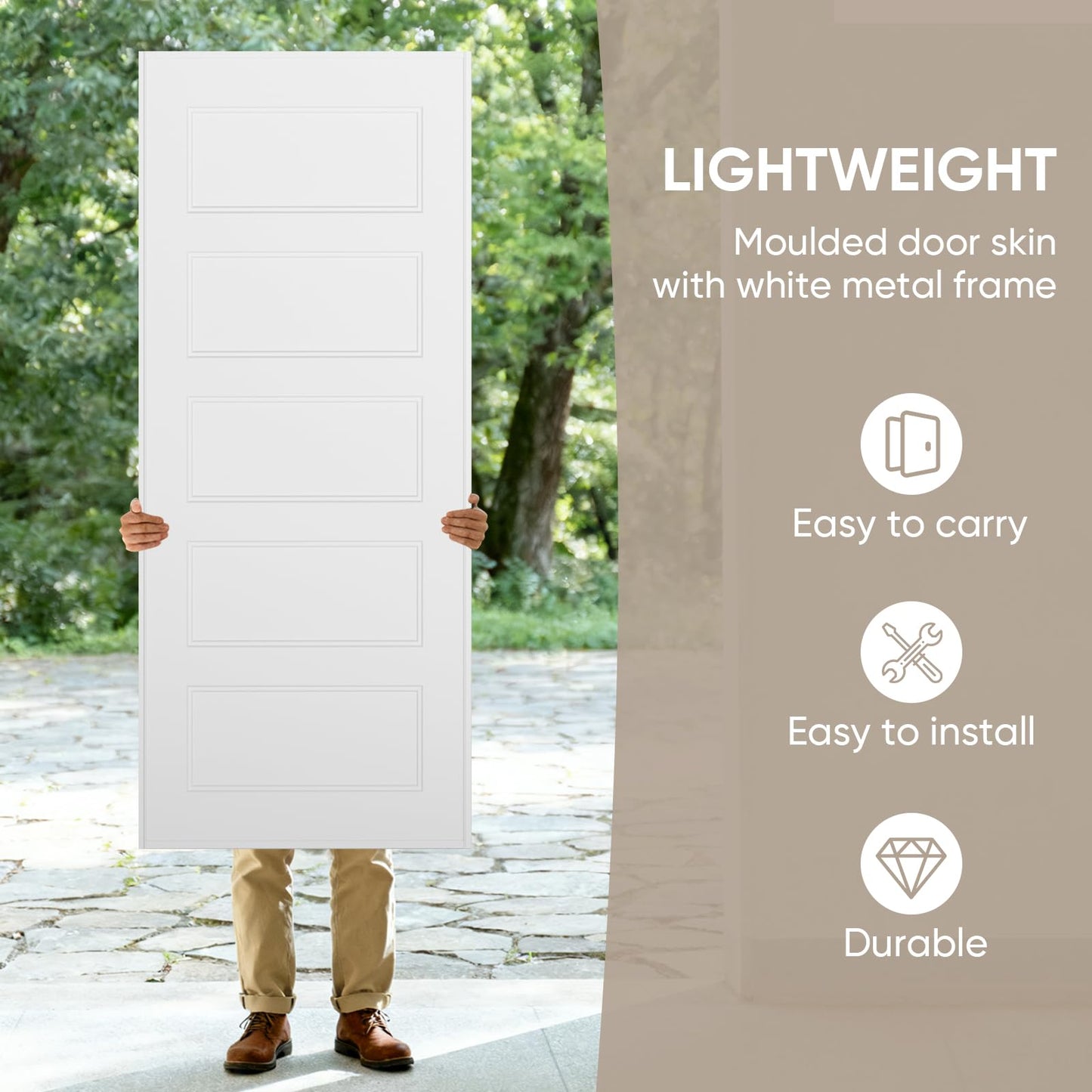 BARNSMITH 60x80 in 5-Panel Bypass Sliding Closet Door, Steel Frame White Primed Bypass Door with Top & Bottom Track Hardware Kits, Paintable and Lightweight