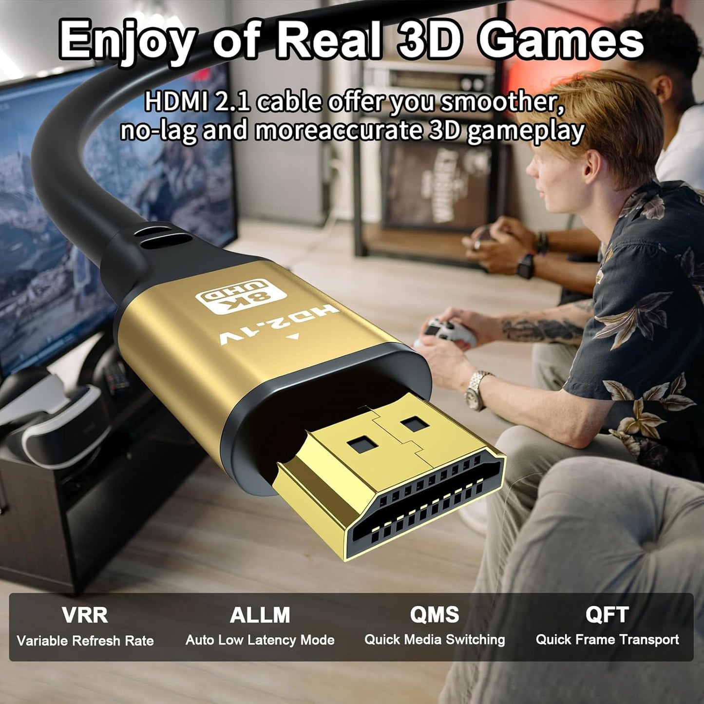 3.3FT, 8K@60Hz 4K@120Hz, 48 2.1 PS5, Short Hdmi Cable Gbps Ultra High Speed Hdmi cord with Gold-plated Connectors