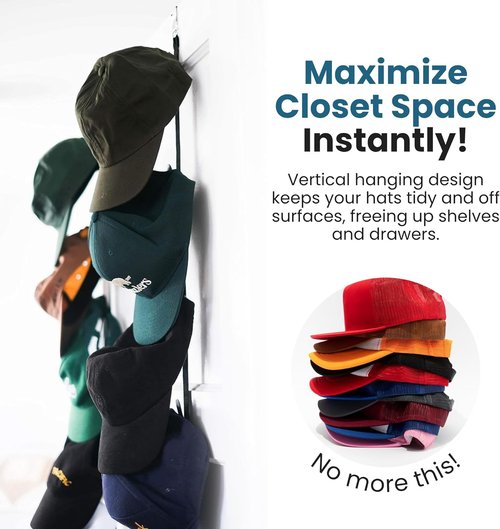 Jokari Over The Door Cap Rack Organizer - Adjustable Hat Storage System | Holds 16 Baseball Caps
