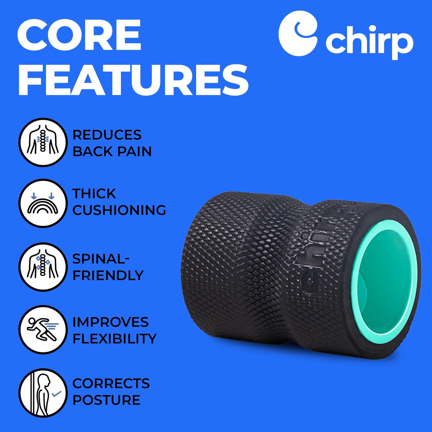 Chirp Wheel Foam Roller – Targeted Back & Neck Relief, Lumbar Spine Stretcher, Spinal Decompression Back Stretcher, Massage Roller with Density Foam for Physical Therapy, Supports 500lbs, 4-Inch Mint