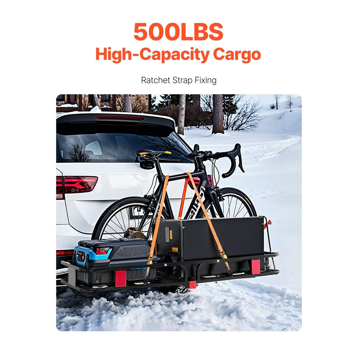 VEVOR 70" x 30" x 6", Hitch Cargo Carrier, 500 lbs Capacity with Ratchet Straps & Cargo Bag, Folding Hitch Mount Cargo Carrier Basket with Hitch Lock for 2" Receiver, Fit for SUVs