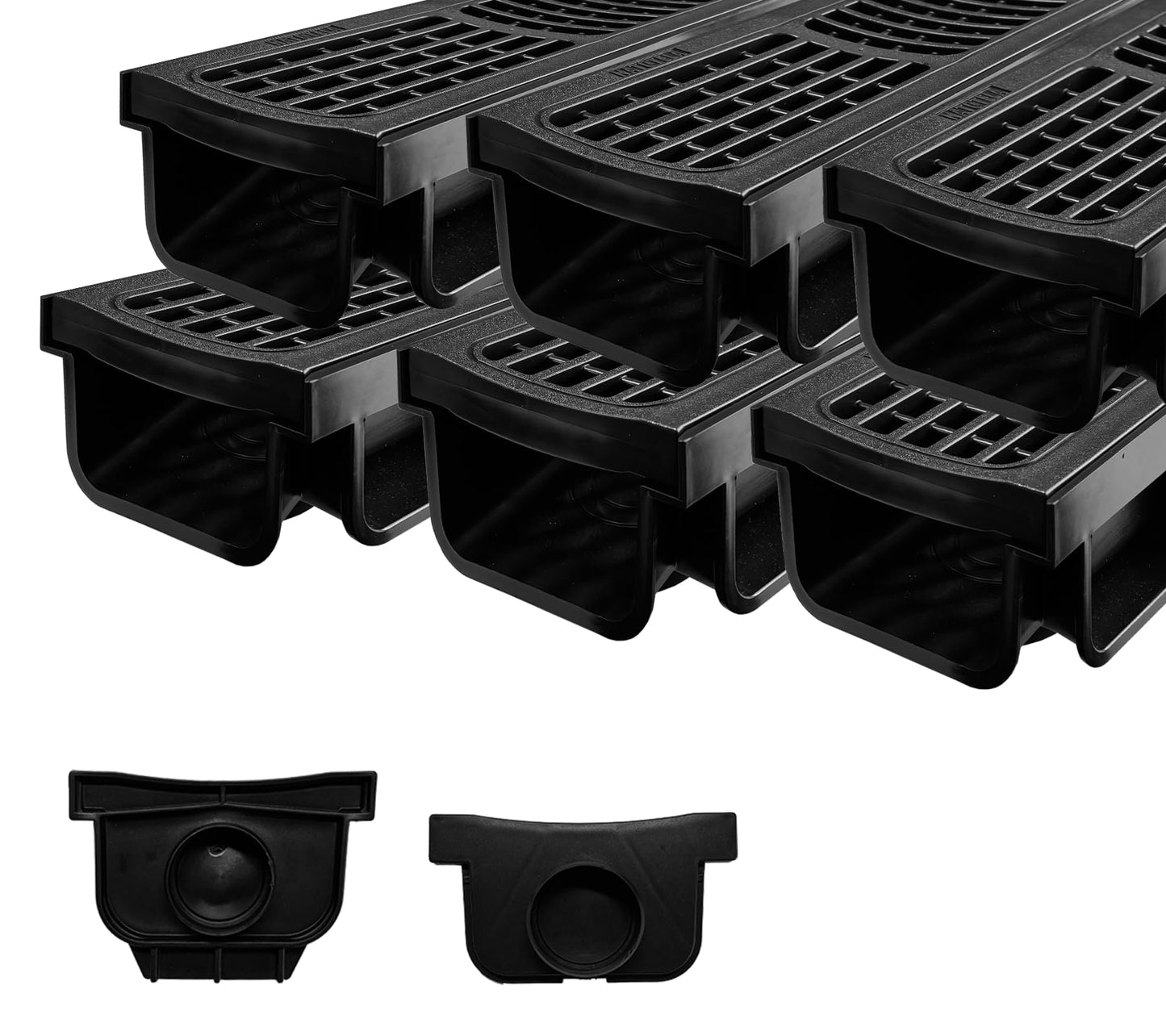 Natotela B Class Driveway Channel Drain with HDPE Grate-19.7Lx5.5Wx3.9H in. Shallow Profile Trench Drain System,6 Pack Total Length 118.2in,Heavy Duty Trench Drain for Garage,Parking Lot,Concrete