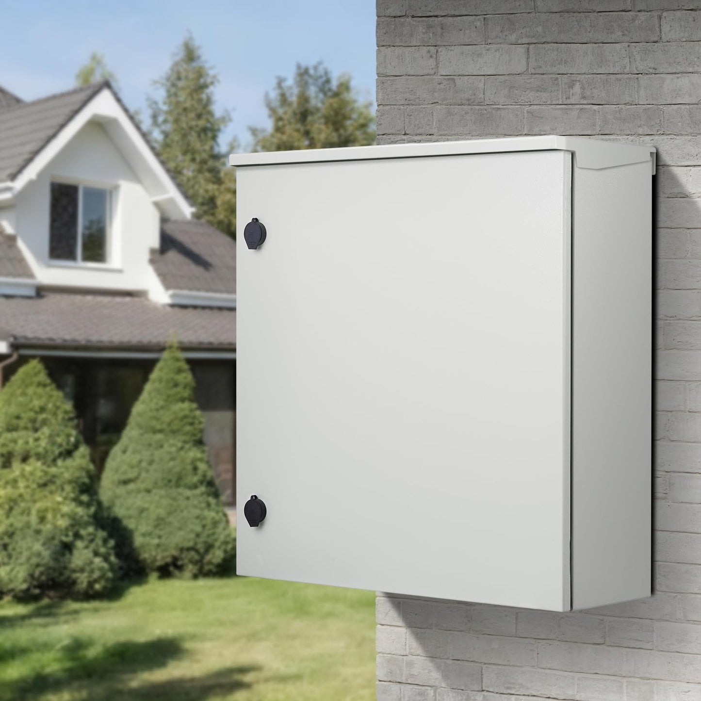 VEVOR Electrical Enclosure, 24'' x 24'' x 8'', NEMA 4 Outdoor Enclosure, IP65 Waterproof & Dustproof Cold-Rolled Carbon Steel Hinged Junction Box for Outdoor Indoor Use, with Rain Hood