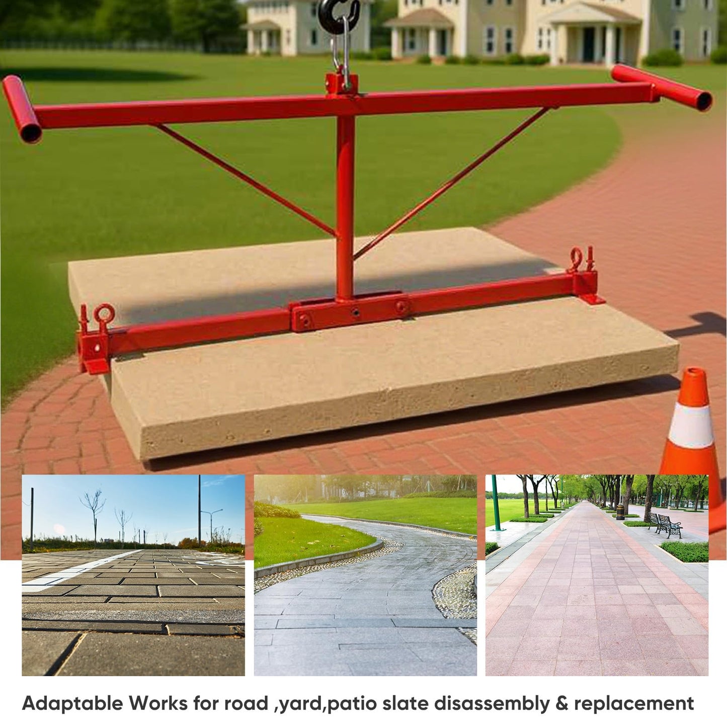 Lasnten Heavy Duty Paver Slabs Lifter & Extractor Tool, Telescopic Adjustable Brick Tongs Cutter Handle Block Mover for 20 to 39 in Slabs for Landscaping, Construction Team, DIY, Masonry Driveway