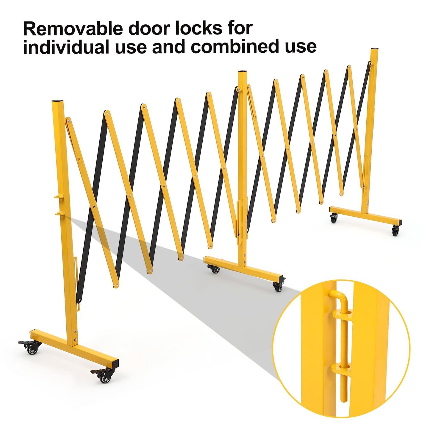 ExploreHorizon 16FT Expandable Metal Barricade Gate, Double Mobile Safety Barrier with Retractable Traffic Fence, Easy Assembly, and Casters