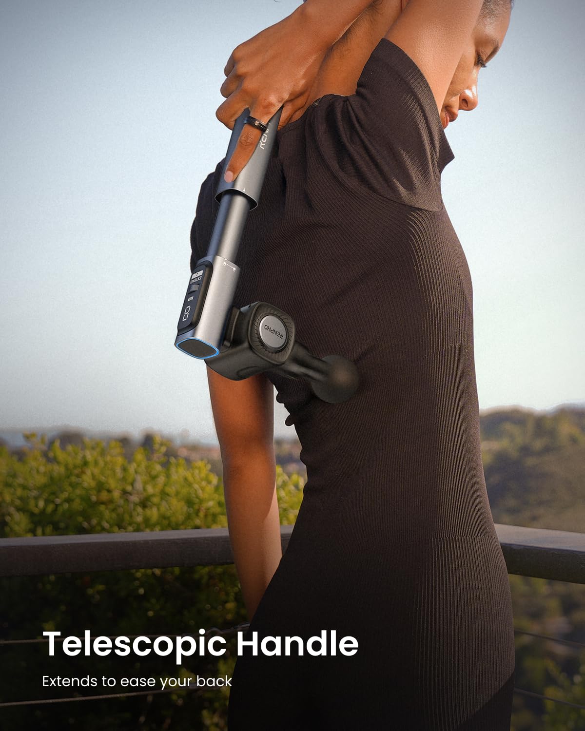 RENPHO Foldable Massage Gun with Extension Handle for Back, Fathers Day Dad Gift, 0-90° Adjustable Angle, FSA Eligible, Handheld Percussion Deep Tissue Massager with 9mm Amplitude for Pain Relief HSA