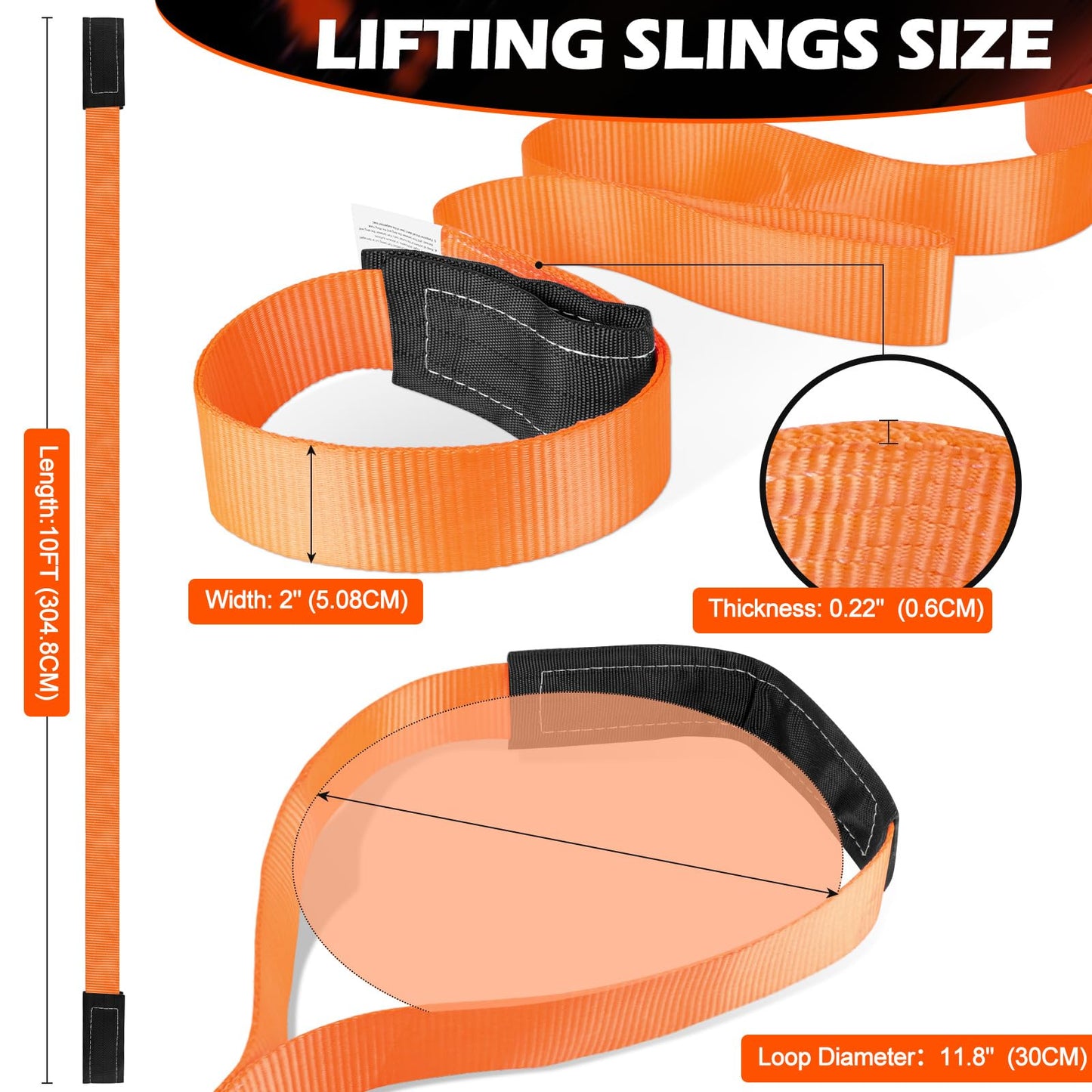 Lifting Straps 10' x 2", 15000 LBS Heavy Duty Lifting Sling Strap Tree Saver Recovery Straps, 2 Pack Webbing Rigging Sling for Trailer, Hoist, Truck, RV,Vehicle, Construction & Boat