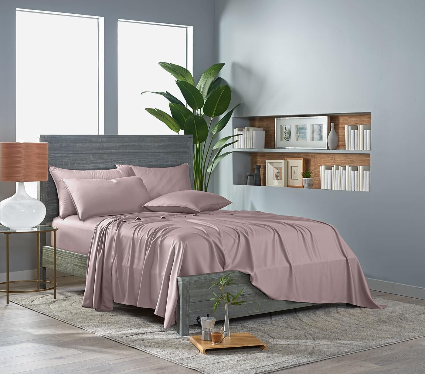 Pure Bamboo Queen Sheets - Luxuriously Soft 100% Organic Viscose Bed Sheet Set | Cooling & Durable (Dusty Pink)