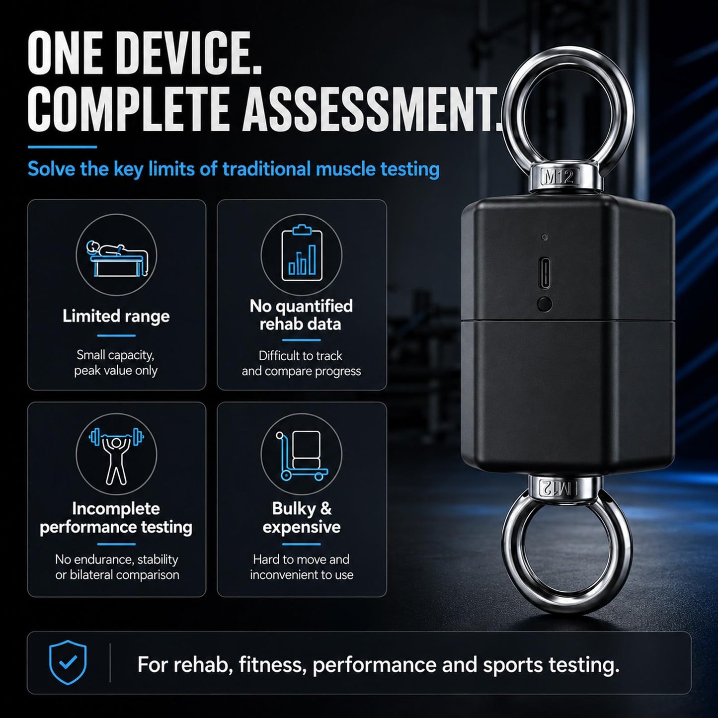 Isometric Strength Tester, 500kg Muscle Strength Tester with App Data Tracking & Export, Grip Strength & Forearm Trainer for Pull, Push, Endurance, Stability & Power Testing