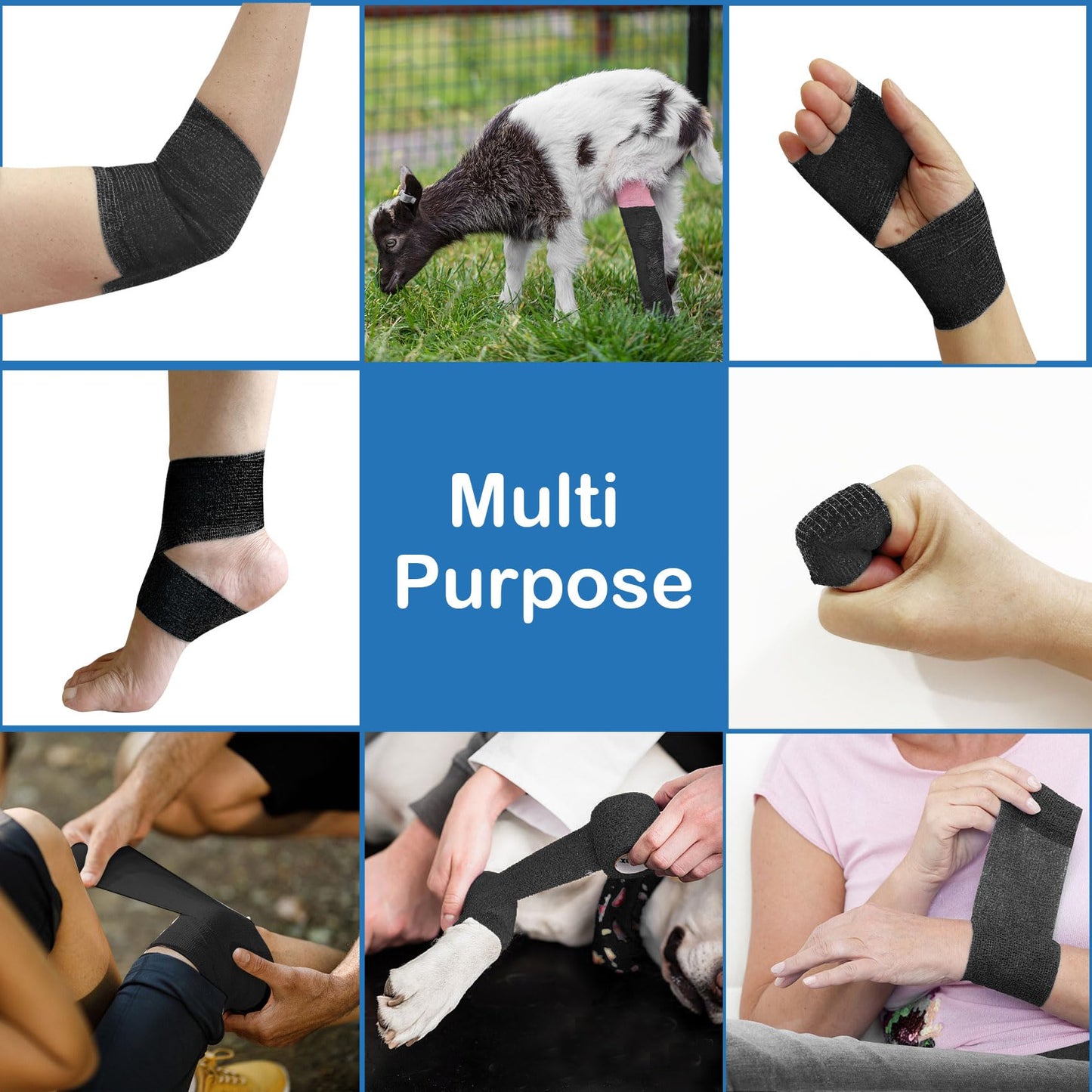 Lusy DM 36 PCS Self Adhesive Bandage Wrap 2" X 5 Yards Elastic Cohesive Bandage Wrap Bandage Wrap Rolls Elastic Self-Adherent Tape for Stretch Athletic, Sports, Wrist, Ankle (Black)