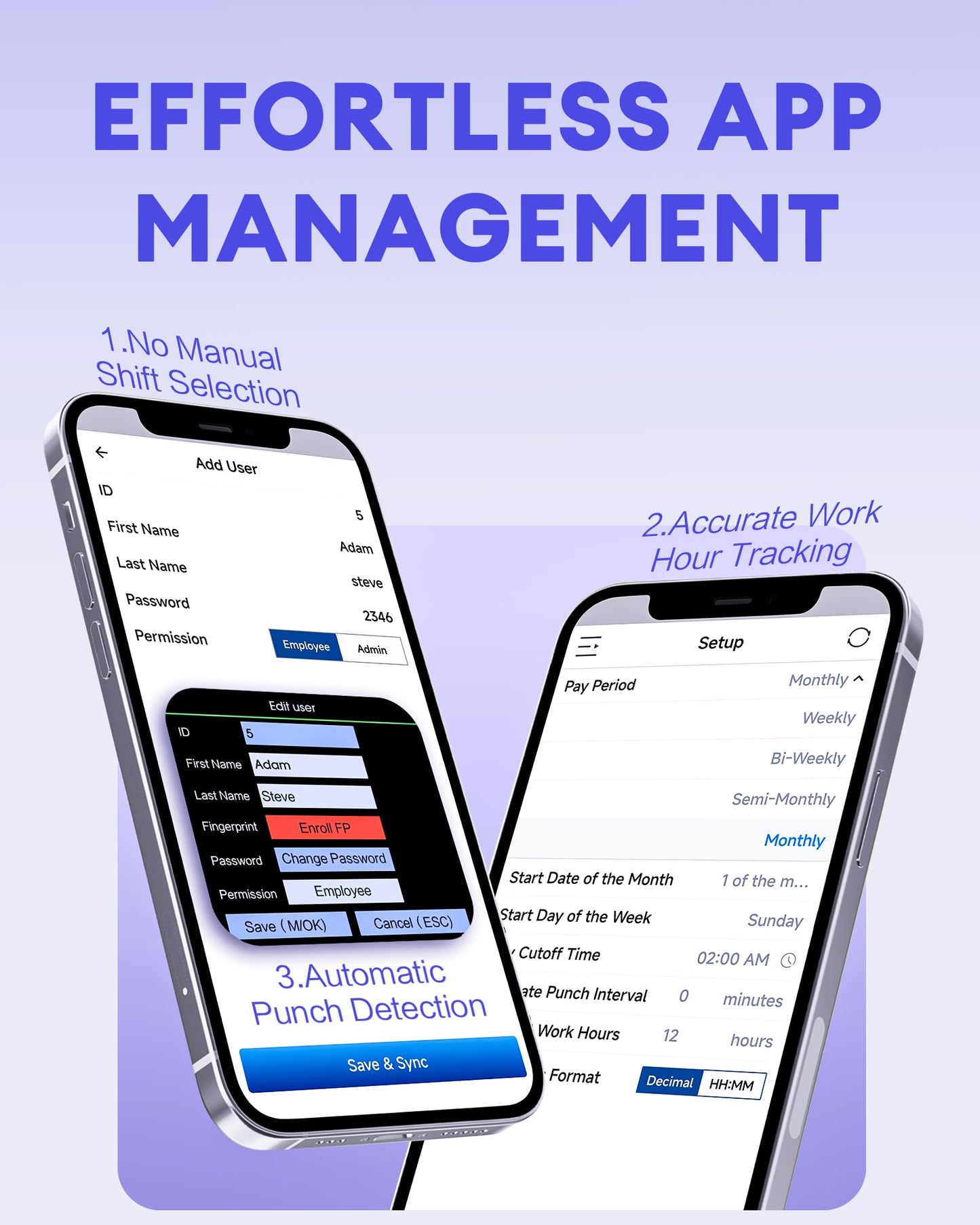 NGTeco APP-Based Time Clock, Fingerprint & PIN Time Clocks for Employees Small Business, 2.4GHz WiFi Biometric Clock in Machine for Employees with APP for iOS Android, No Monthly Fee
