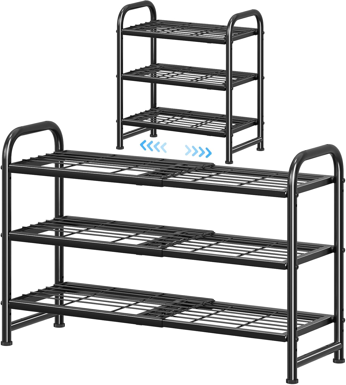 Simple Trending 3-Tier Expandable Shoe Rack - Stackable Metal Organizer for Closet & Entryway, Black