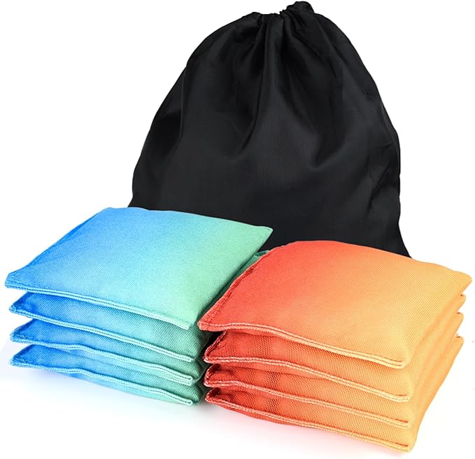 Weather Resistant Cornhole Bags, Gradient Corn Hole Bags Set of 8, Cornhole Bean Bags, Modified Size Cornhole Bags for Tossing Game, Includes Tote Bag