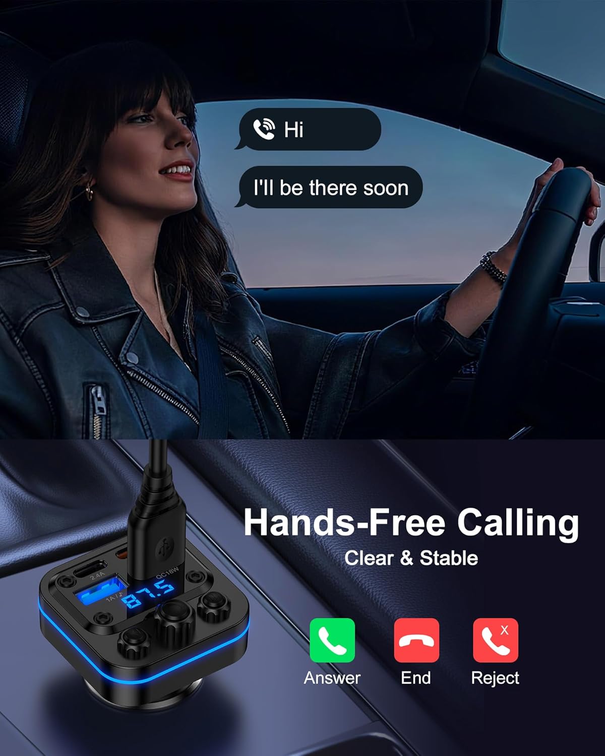 AILKIN 54w 5.4 Bluetooth Fm Transmitter for Car, Fast Charging, Blue Tooth Car Charger USB-C USB-A Multi Ports