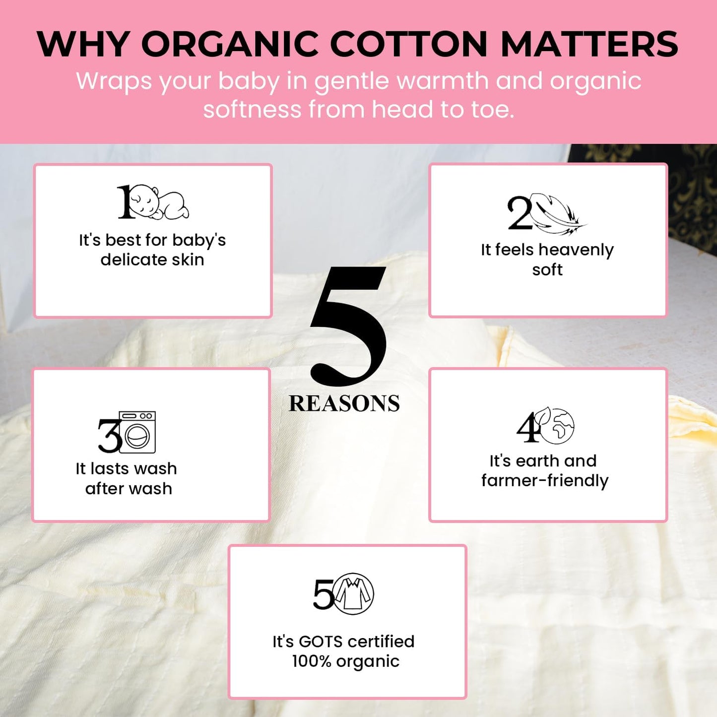 Skiennix Organic Muslin Swaddle Blankets - 100% Cotton, Soft & Breathable, 3-Pack, 47 x 47 Inches