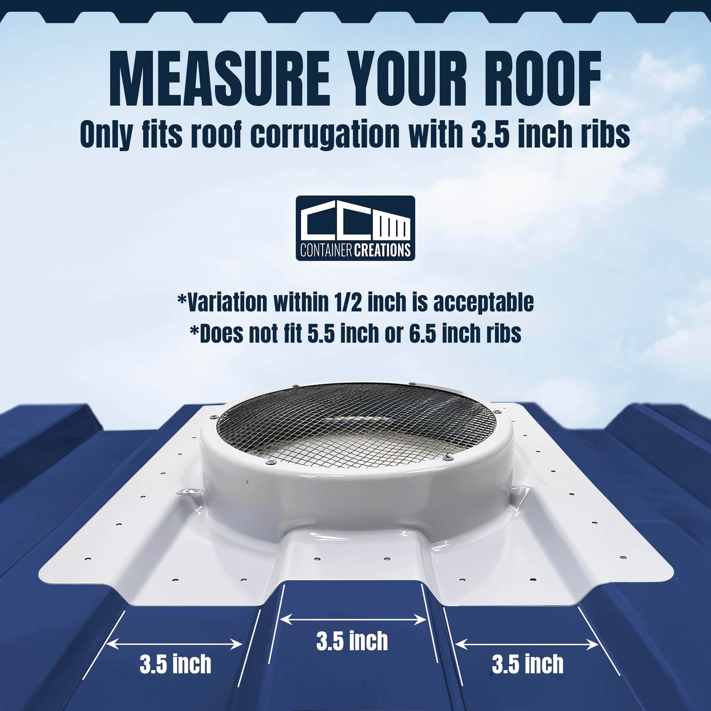 2 Pack AdaptAIR® Roof Vent for 12-inch Whirlybird Turbine, Shipping Container Roof Vent Adapter, Corrugated for Conex Container, Prevents Condensation & Overheating, Fits Any 12-Inch Turbine