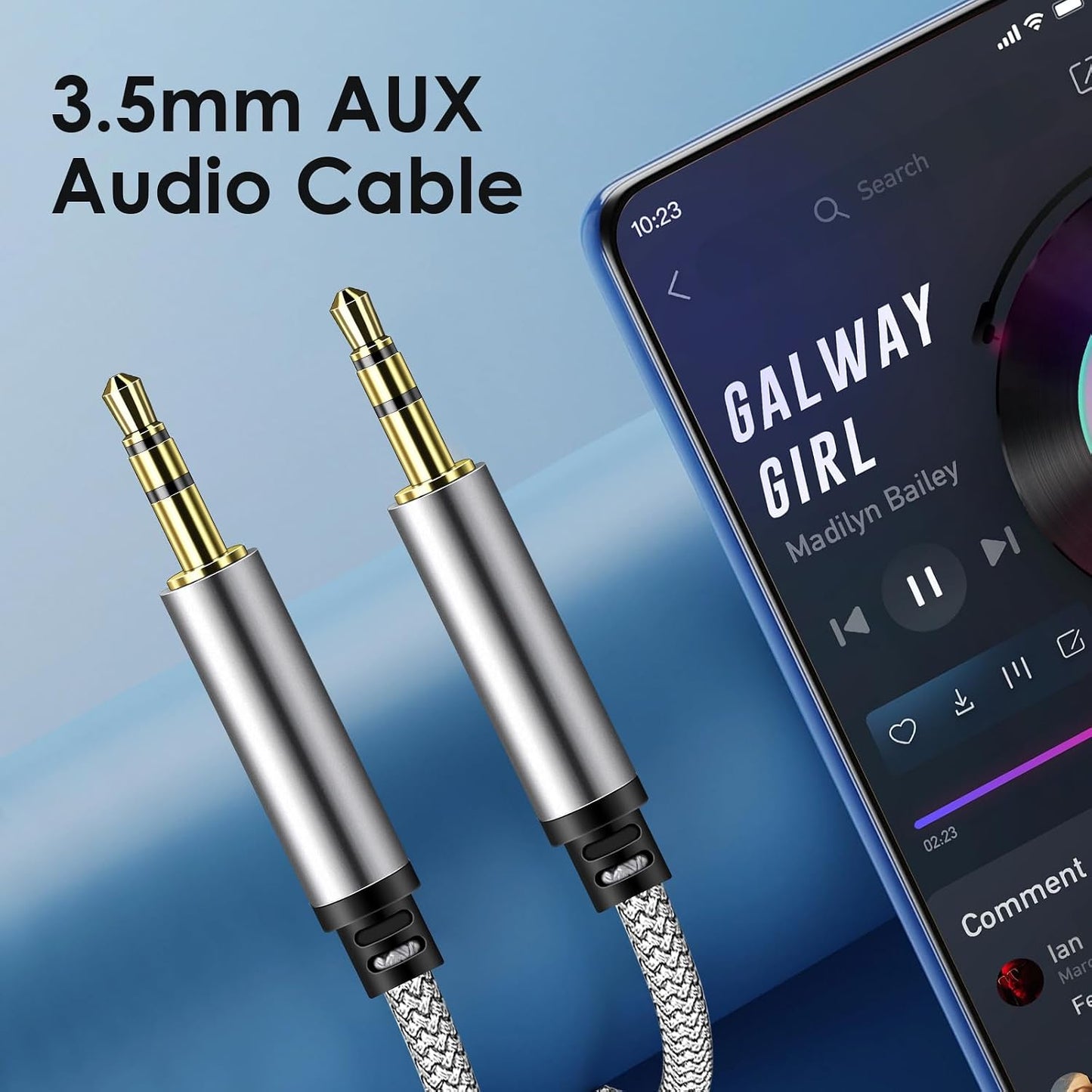 SAISN 3.5mm 2 Pack 3ft Audio Aux Cable - Nylon Braided Hi-Fi Stereo Audio TRS Cable for Car Home Stereos, Headphones
