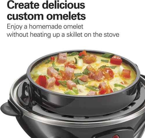 Hamilton Beach 3-in-1 Electric Egg Cooker - Hard Boiled, Poached & Omelet Maker, Black | Holds 14 Eggs