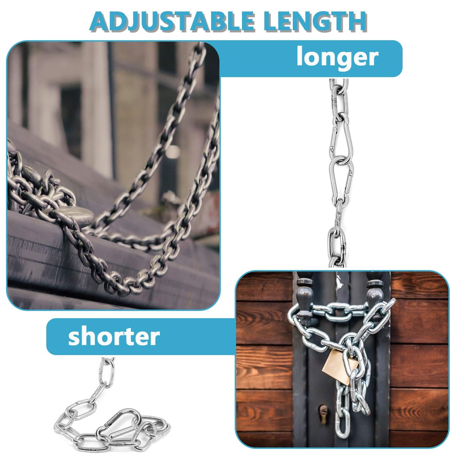 Favuit Heavy Duty Stainless Steel Chain, Hanging Safety Link Chain Fitness Chain Weight Lifting Chains with Carabiners for Home Gym Hammock Swing Hanging Chair Punching Bags (2 Pack)