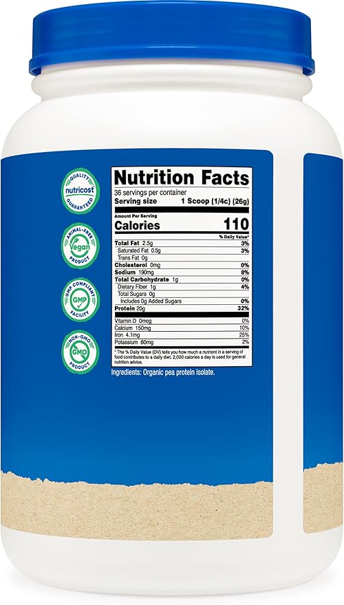 Nutricost Organic Pea Protein Isolate Powder (2LBS) - Unflavored, Certified USDA Organic, Protein from Plants, Vegetarian Friendly, Gluten Free, Non-GMO