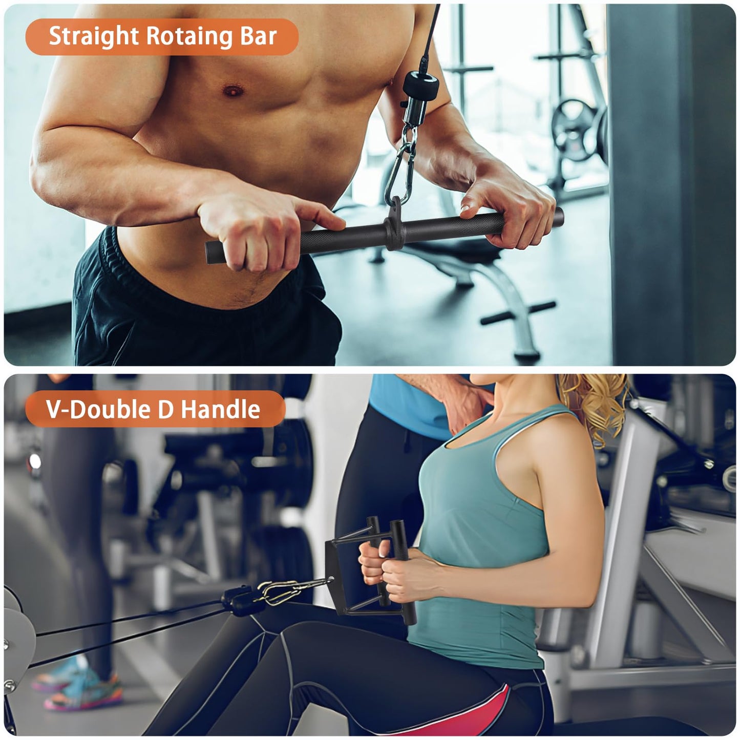 Workout Cable Machine Attachment for Home Gym, SERTT LAT Pulldown Attachments, Cable Accessories for Weight Training, Straight Pull Down Bar, Tricep Rope, Double D Row Handle, V-Shaped Bar