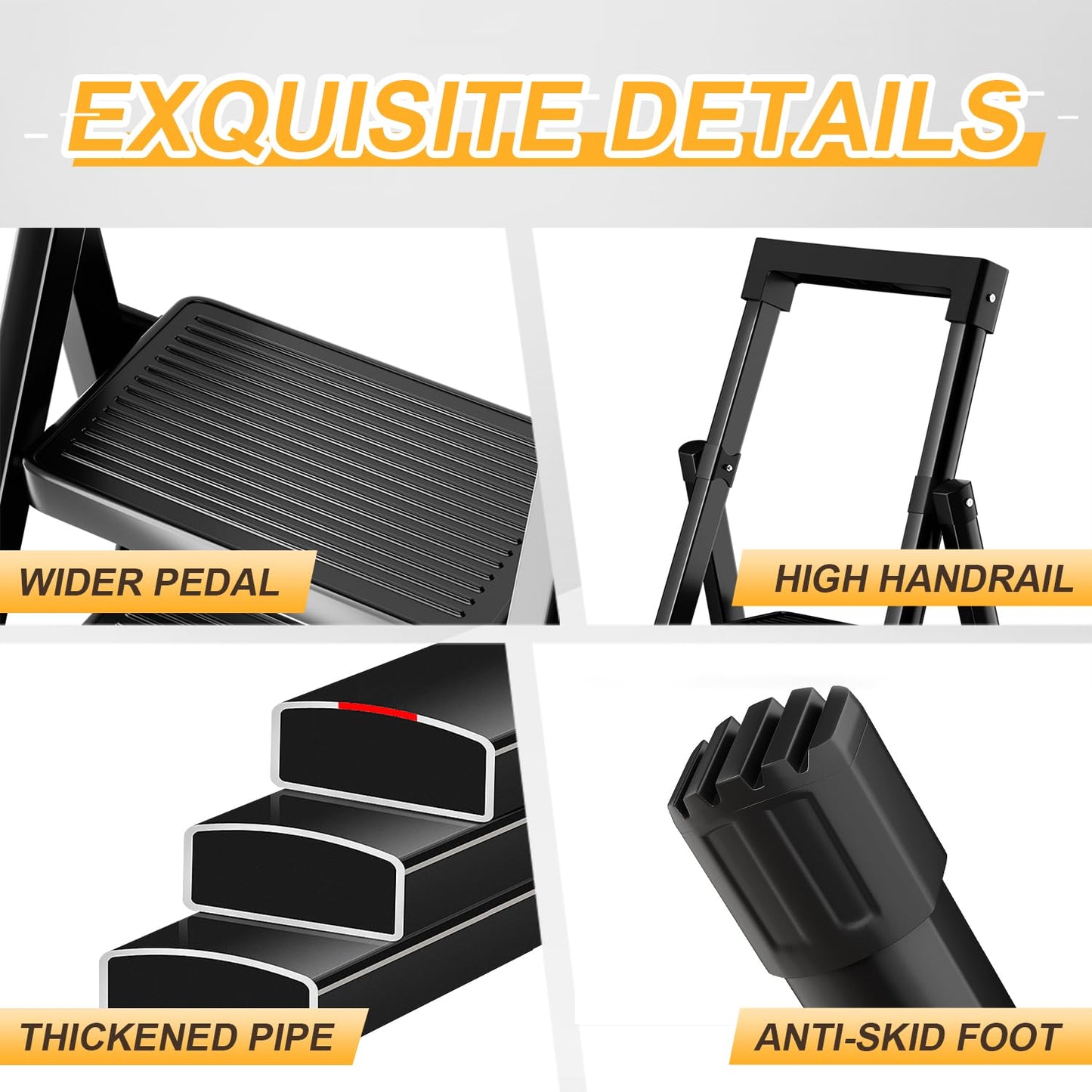 9 Step Ladder with Platform,Folding Step Stool Heavy Duty,Protable Step Ladders with Anti-Slip Widen Pedals,Handrail,Safe-Lock Design,Tall Kitchen/Closet Step Ladder for Adults