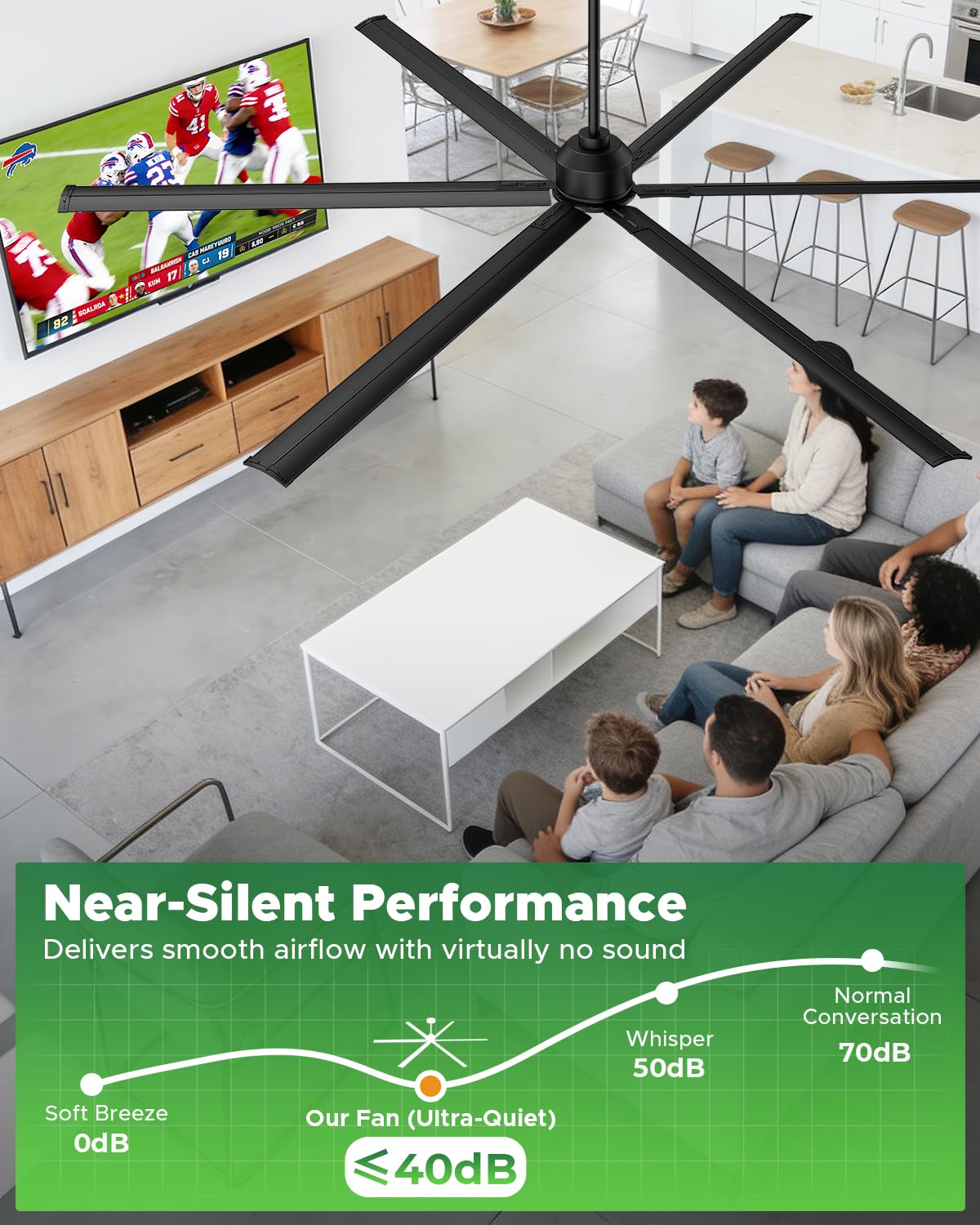 HVLS Large 108 Inch Industrial Ceiling Fan, Big Assed Commercial Ceiling Fan With Remote, Adjustable Height, 8 Blade DC Motor, Ceiling Fan Without Light, Garage Fan For Shop, Porch, Patio, Warehouse