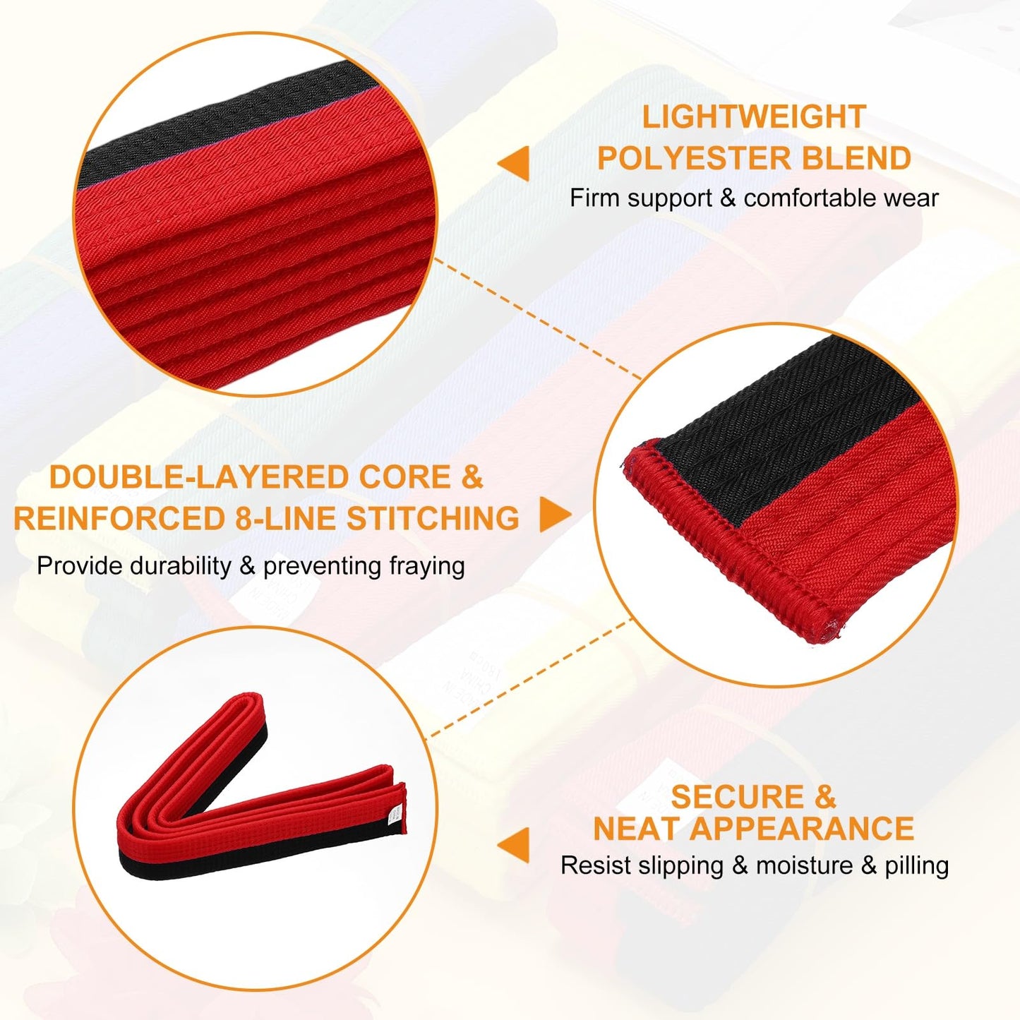 YELARXI Karate Belt, Martial Arts Ranking Belts Solid Cotton Double-Layered Core Long Soft Uniform Training Equipment Fitting for(Taekwondo/Karate/Judo/BJJ/Competition) 9.2ft & Red/Black